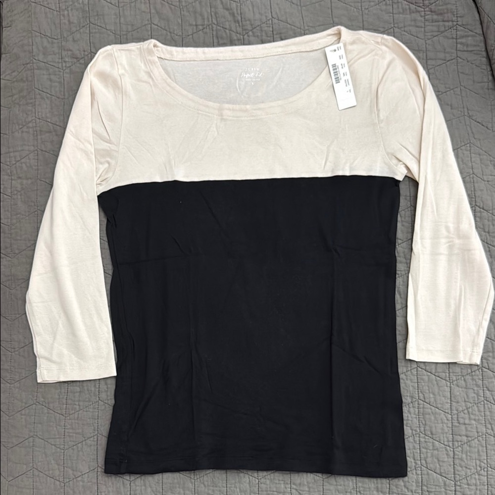 J. Crew 'Perfect Tee' Cream and Black Tee with 3/4 Length Sleeves - NWT